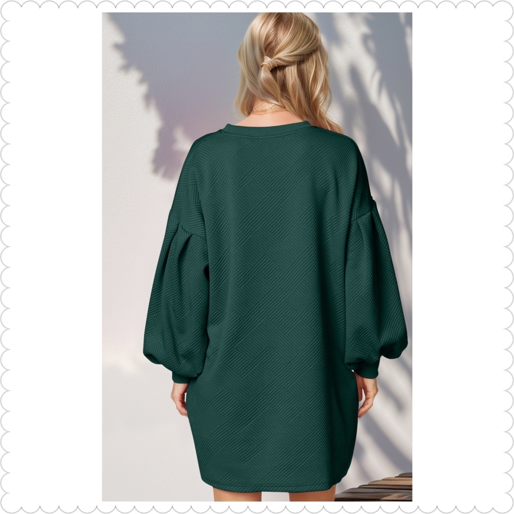 Green Drop Shoulder Lantern Sleeve Mini Dress - Picture 3 of 5
